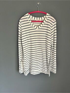 Fresh Produce Size L Rayon/Cotton White Blue Stripe Coastal Tunic Top Dress USA